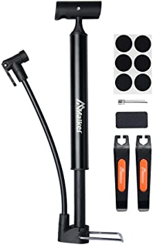 Malker Bike Pump,Compatible with Presta and Schrader Valve Portable Bicycle Pump,Aluminum Alloy Floor Bicycle Air Pump,Compact Mini Bicycle Tire Pump,Bonus 2 Tire Levers and Bike Patch Kit