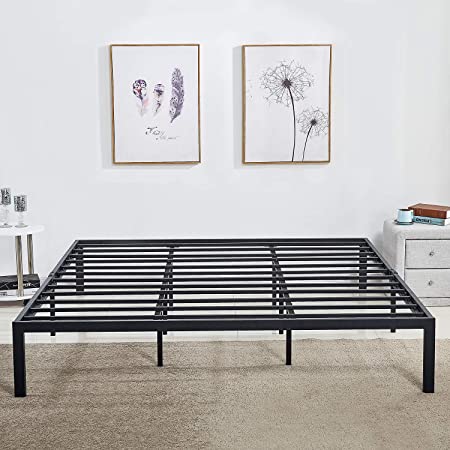 VECELO 14-Inch Metal Platform Bed Frame,Heavy Duty Steel Slat/Easy Assembly Mattress Foundation/Noise Free&No Box Spring Needed (King), Black