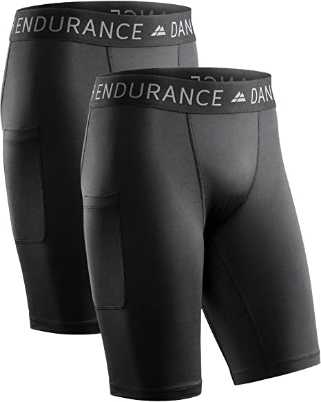 DANISH ENDURANCE 2 Mallas Deportivas de Compresión para Hombre, Pantalones Cortos de Entrenamiento, Mallas de Running con Bolsillo y Transpirables, Negro, Gris, Pack de 2