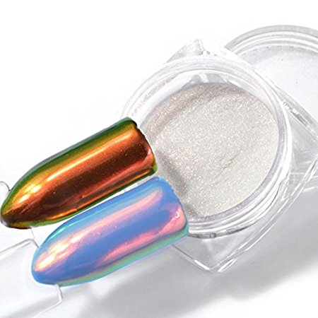 PrettyDiva Mermaid Chrome Nail Powder, Neon Iridescent Coffin Nail Powder Manicure Pigment for Nail Art (#02)