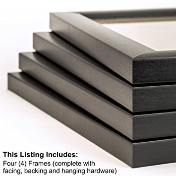 Craig Frames 1WB3BK 8 by 10-Inch Picture Frame 4-Piece Set, Smooth Finish, 1-Inch Wide, Black