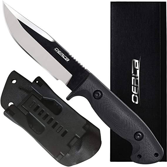 Oerla TAC OLK-033RD Fixed Blade Outdoor Duty Knife 420HC Stainless Steel Field Knife Camping Knife with G10 Handle Waist Clip EDC Kydex Sheath (Black)