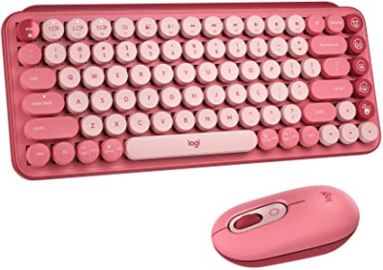 Logitech POP Wireless Mouse and POP Keys Mechanical Keyboard Combo - Customisable Emojis, SilentTouch, Precision/Speed Scroll, Bluetooth, Multi-Device, OS Compatible - Heartbreaker Rose