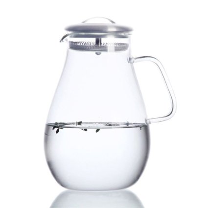 HIWARE Stainless Steel Lid Glass Pitcher, 64-Ounce
