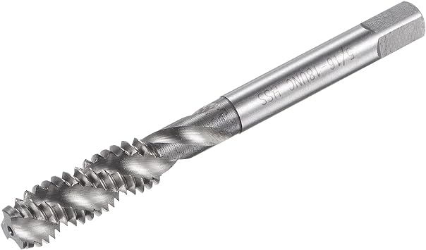 uxcell Spiral Flute Threading Tap 5/16-18 UNC, HSS (High Speed Steel) Uncoated Machine Thread Screw Tap 3 Flutes Tapping Tool H2 Tolerance