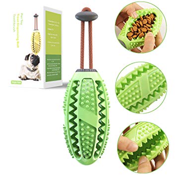 ChokGift Dog Teeth Cleaning Chew Toys Ball Toothbrush with Rope Nontoxic Bite Resistant Food Dispensing IQ Treat Toy Interactive Pet Chewy Toys for Small and Medium Puppy, Dental Care, Rubber, Green