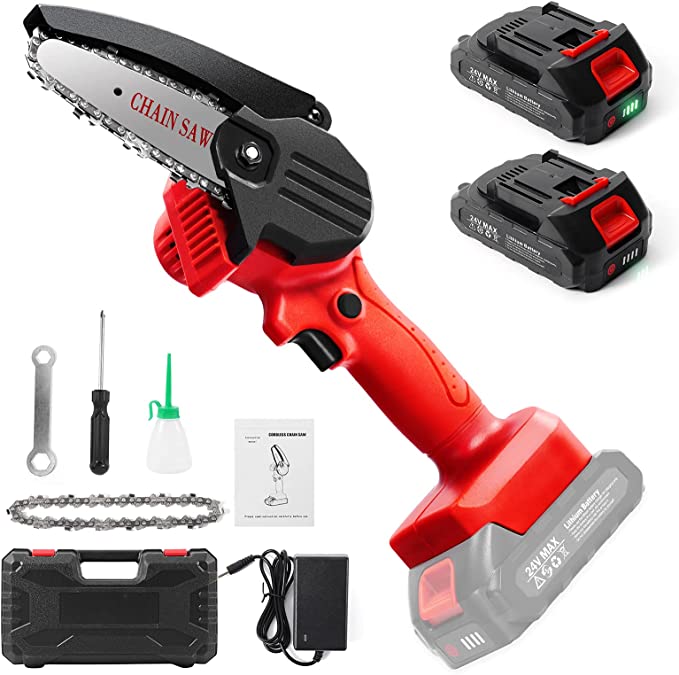 Mini Cordless Chainsaw, 4-Inch Rechargeable Portable Chainsaw, with 2 Rechargeable Batteries and 2 Chains, for Daily Gardening Pruning, Bush Pruning,Small Branch Pruning