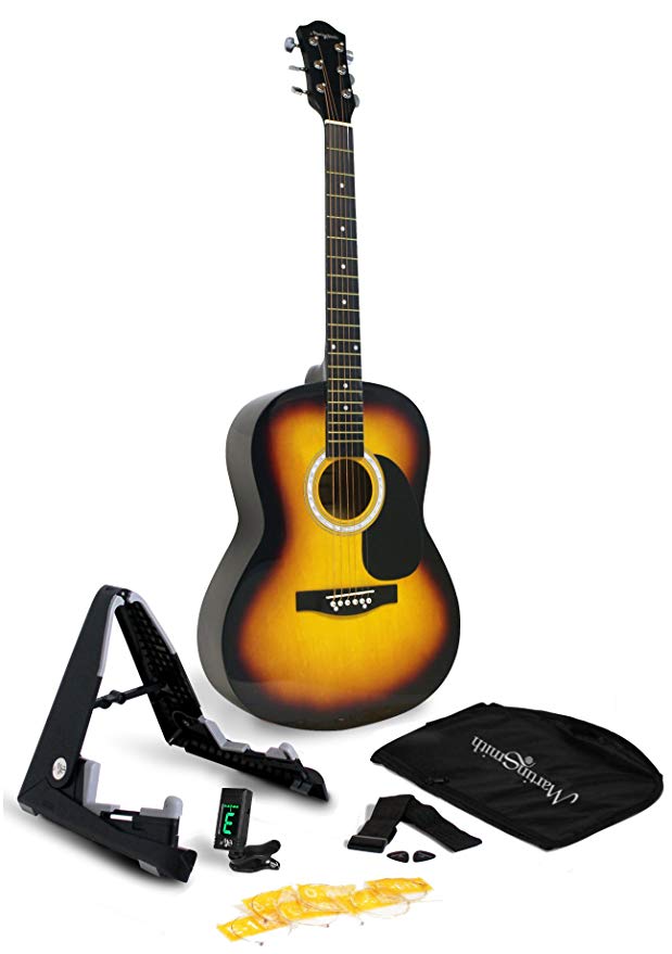 Martin Smith W-101-SB-PK Acoustic Guitar Super Kit with Stand, Natural, Sunburst
