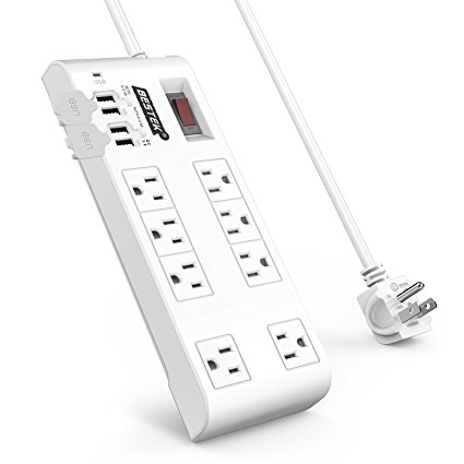 Power Strip Surge Protector with USB by BESTEK, Multi Plug Outlet with 8-Outlet 4 USB Charging Ports ( QC3.0 ) and 6-Foot Long Flat Plug Extension Cord, 900 Joule, ETL Listed