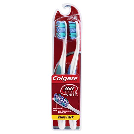 Colgate 360 Optic White Toothbrush, Soft, 2 Count