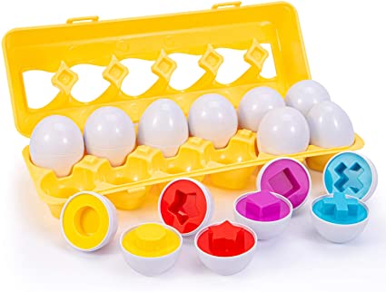 ThinkMax Matching Eggs Set for Toddler Education,12 Pack Easter Filled Eggs Baby Color Shape Recognition Learning Toys,Pretend Egg Puzzle for Boys Girls Preschool Games Educational