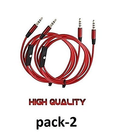 goprocell pack of 2 Replacement 2-Pack 3 Feet 3.5mm Male to 3.5mm Male Input Stereo Audio Cable with Inline Remote / Microphone for Headphones Home/Car Stereo Speakers -Red