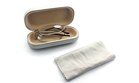 Eye-Zoom Metal Frame Folding Reading Glasses with Case (Silver, Strength  1.00)