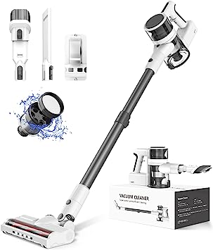 Fykee Cordless Vacuum Cleaner, 2200 mAh Vacuum Cleaner with 2 Adjustable Modes and 80,000 PRM Brushless Motor, Detachable Stick Vacuum up to 35 Mins Worktime for Floor and Carpet