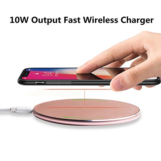 LinDon-Tech Fast Wireless Charger, Wireless Charger for iPhone X/iPhone 8, Fast Wireless Charging Pad for Samsung Galaxy Note 8, Aluminum Charging Pad(1.67A Output)- Rose Gold