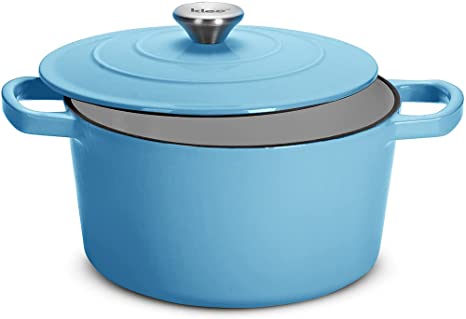 Klee 4-Quart Dutch Oven Pot with Self-Basting Lid (Dusty-blue) - Heavy-Duty Enameled Cast Iron Dutch Oven Casserole Dish for Braising, Broiling, Baking, Frying, and More - Oven-Safe Up To 500°F