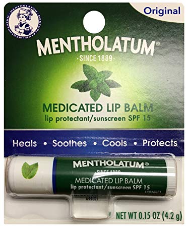 Mentholatum Medicated Lip Balm SPF 15, Original, 0.15 oz (Pack of 12)