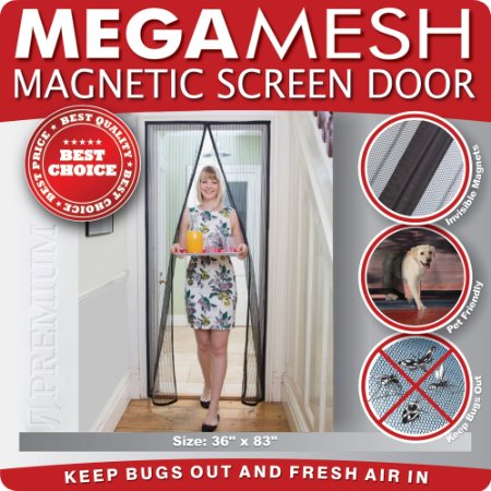 Magnetic Screen Door - Heavy Duty Mesh and Velcro Fits Doors Up to 34quotx82quot MegaMesh Comes With a 12 Month Warranty