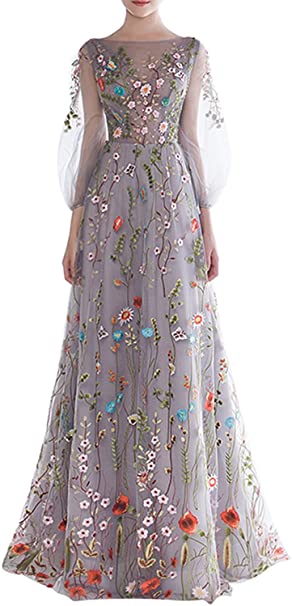 YSMei Women's Backless Long 3D Flower Prom Party Gown
