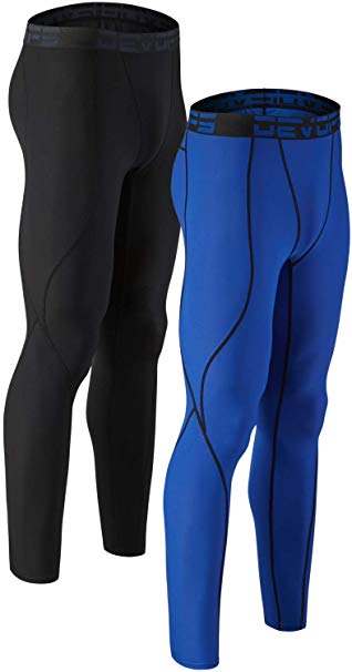 DEVOPS Men's 2 Pack Compression Cool Dry Tights Baselayer Running Active Leggings Pants