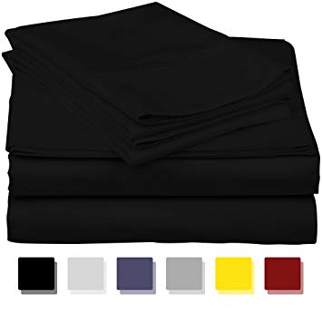 Mayfair Linen Hotel Collection 100% Egyptian Cotton - 500 Thread Count 4 Piece Sheet Set Color Black, Size Twin (1 Flat Sheet, 1 Fitted Sheet and 2 Pillow Cases)