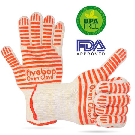 Fivebop Oven Glove with Fingers 932°F Extreme Heat Resistant, EN407 Certified Cooking Mitts Set of 2 (Yellow-red)