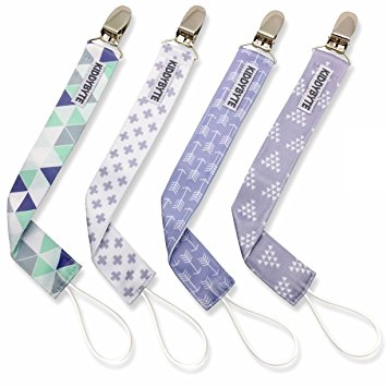 Premium Baby Pacifier Clip for Boy by KiddyByte - 4 Pack Teething Clips Accessory for Babies & Infants - Soft, Wrinkle Free Fabric with Metal End to Holds Binky, Soothie & Toys