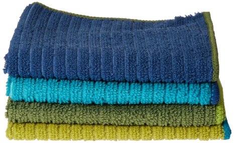 Ritz Microfiber 12 by 12-Inch Dish Cloth with Poly Scour Side, Assorted Blue/Green, 4-Pack