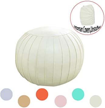 Comfortland Decorative Round Pouf Foot Stool for Christmas Large Storage Ottoman Seat Unstuffed Bean Bag Floor Chair Foot Rest for Living Room, Bedroom, Kids Room and Wedding (Beige)