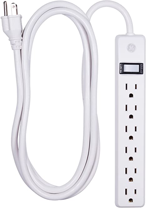 GE 6 Outlet Power Strip, 8 Ft Long Extension Cord, Grounded Outlets, UL Listed, White, 14832