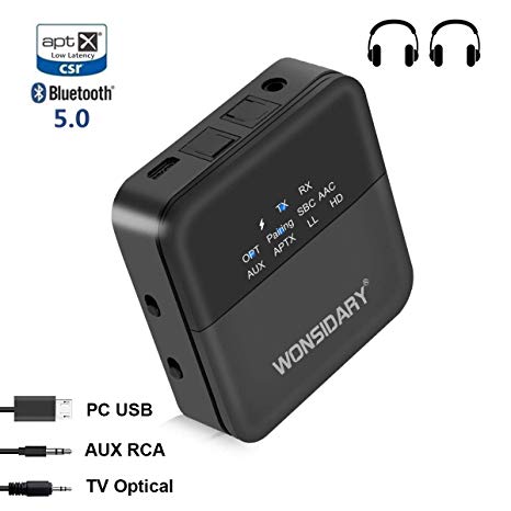 Bluetooth 5.0 Transmitter Receiver for TV/Home/Car Stereo System, Wonsidary Digital Optical TOSLINK and 3.5mm Wireless Audio Adapter with Display Screen, aptX HD, aptX LL, Low Latency