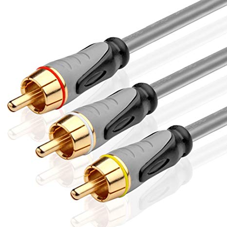 TNP Premium 3 RCA Cable (15 FT) - 3RCA AV RCA Composite Video   2RCA Stereo Audio M/M Male to Male Gold Plated Dual Shielded RCA Connector Plug Jack Wire Cord