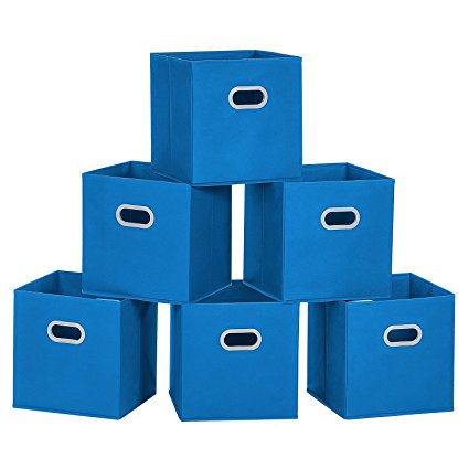 Cloth Storage Bins, MaidMAX Set of 6 Nonwoven Foldable Collapsible Organizers Basket Cubes with Dual Plastic Handles for Gift, Ocean Blue