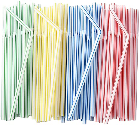 ALINK 500-Pack Striped Flexible Drinking Straws, Plastic Disposable Bendy Straws - 7.75" x 0.23"