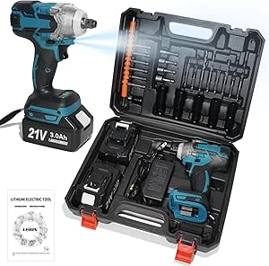 21V MAX Cordless Drill Set, Brushless Copper Motor Impact Power Drill, 2 x 3000mAh Battery, Dual-Direction Multi-Function Electric Drill with LED Light, 2 Torque Levels, Ideal Tool for Home Repairs