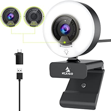 60FPS Webcam with Ring Light, Fast AutoFocus, Built-in Privacy Cover, 2021 NexiGo N960E USB FHD 1080P Web Computer Camera, Dual Stereo Microphone, for Zoom Meeting Skype Teams