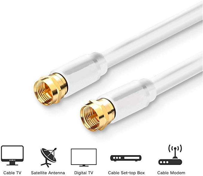 MIYAKO 25 Feet Coaxial Cable Double Shielded Braid F Type Gold Plated Connectors - White
