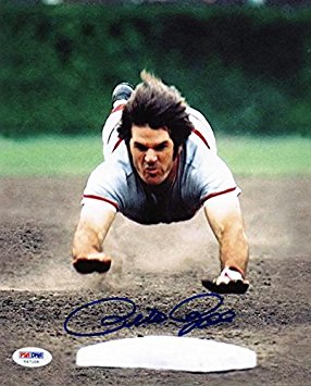Reds Pete Rose Signed Authentic 8X10 Head First Dive Photo Autographed PSA/DNA