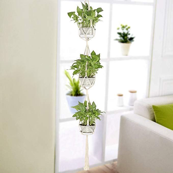 Hanging Plant Holders,Classic Macrame 3 Tier Plant Hanger for Hanging Holder Flower Baskets Pot Indoor Outdoor Decor with 2 Hooks