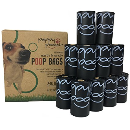 Peppy Pooch Pet Waste Bags - Earth Friendly - Extra Large Poop Bags, 240 Bags (16 Rolls) Unscented