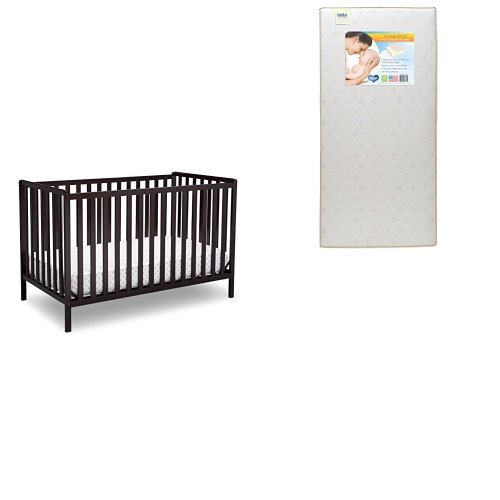 Delta Children Heartland 4-in-1 Convertible Crib, Dark Chocolate with Twinkle Stars Crib & Toddler Mattress