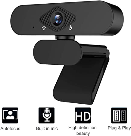 1080P Webcam with Microphone, HD PC Webcam Laptop Plug and Play USB Webcam Streaming Computer Web Camera with 110-Degree View Angle, Desktop Webcam for Video Calling Recording Black