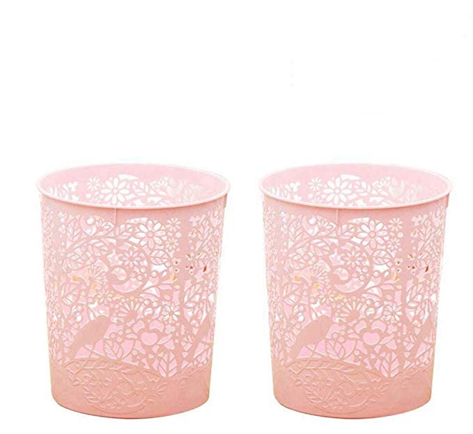 XSHION Waste Bins, 2 Pack Creative Hollowed-Out Trash Can Waste Paper Baskets Office Garbage Bins (Light Pink)