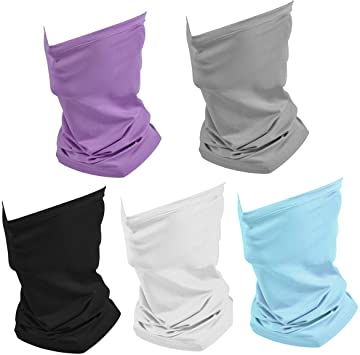 Retail Sign Systems 5 Pack Summer Neck Bandana UV Sun Protection, Unisex Elastic Neck Gaiter Face Shield Mask Breathable Cooling Face Scarf Cover for Fishing Hunting