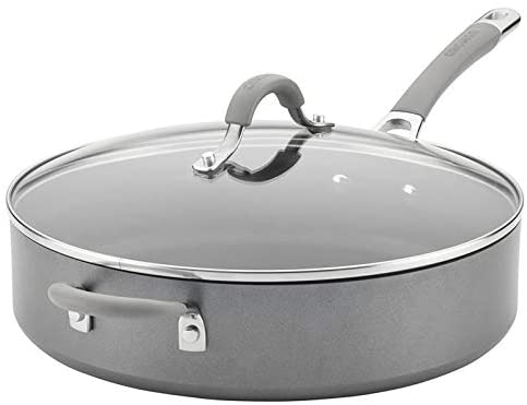 Circulon 84576 5-Qt. Covered Sauté with Helper Handle Hard Anodized Aluminum Saute Pan, 5 Quart, Oyster Gray