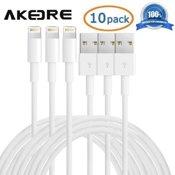 IPhone 6 Cable AKEDRE 10-Pack 3FT 8 Pin Lightning to USB Charging Cable Connector with Authentication Chip Ensures Fast Charging for iPhone 6 6S 6 6S Plus iPhone 5s55c iPod mini White