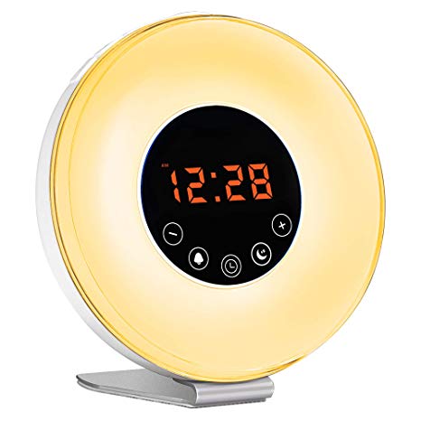 Wake Up Light, myfree Nature Light Sunrise Simulation Alarm Clock Touch Control Night Light for Bedrooms, Snooze Function Wake-Up Light with USB Charger FM Radio for Heavy Sleepers (6639)