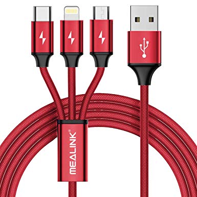 Proffessional Multi Charging Cable 4 ft with Built-in Chipset,3 in 1 Fast Charging Cable USB Charger Branching Adapter Cord for Micro USB/USB C(Type-c) for iOS Android Samsung Galaxy in Red