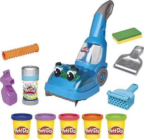 Play-Doh Zoom Zoom Vacuum and Cleanup Toy, Kids Vacuum Cleaner with 5 Cans, Cleaning Toys for 3 Year Old Girls and Boys and Up, Non-Toxic