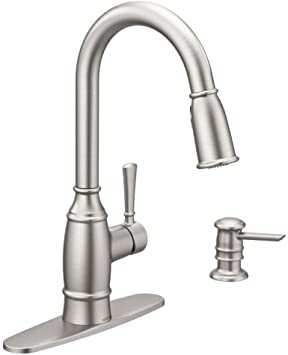 MOEN Noell Single-Handle Pull-Down Sprayer Kitchen Faucet with Reflex and Soap Dispenser in Spot Resist Stainless